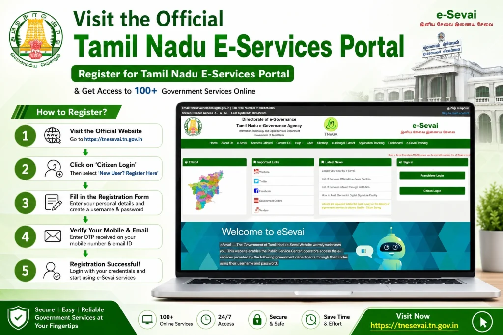 Step 1: Visit the Official Tamil Nadu E-Services Portal