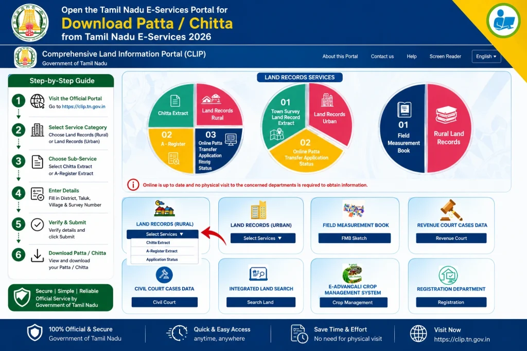 Step 1: Open the Tamil Nadu E-Services Portal